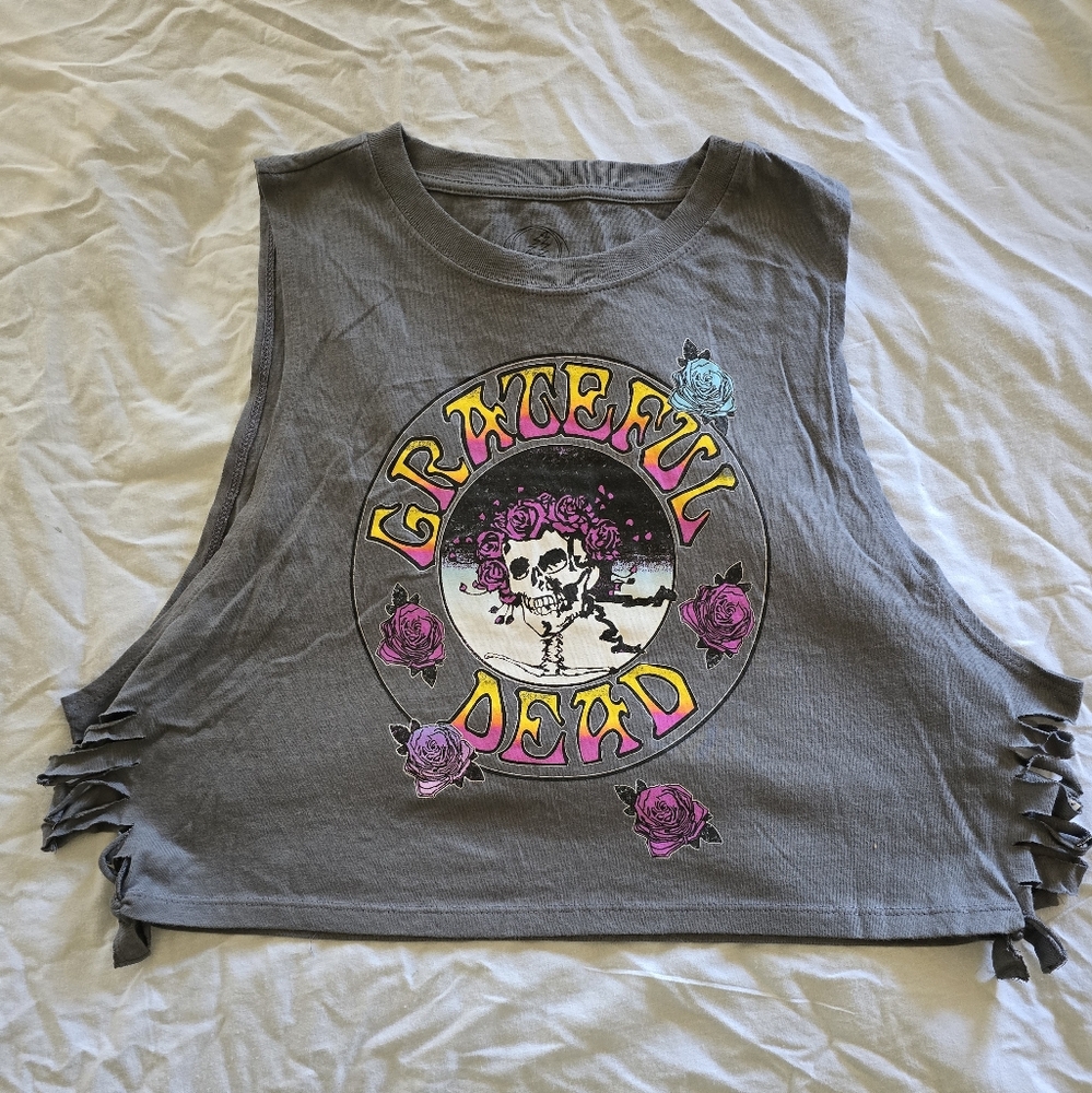 Grateful Dead Gray Crop Top with Purple and Yellow Accents